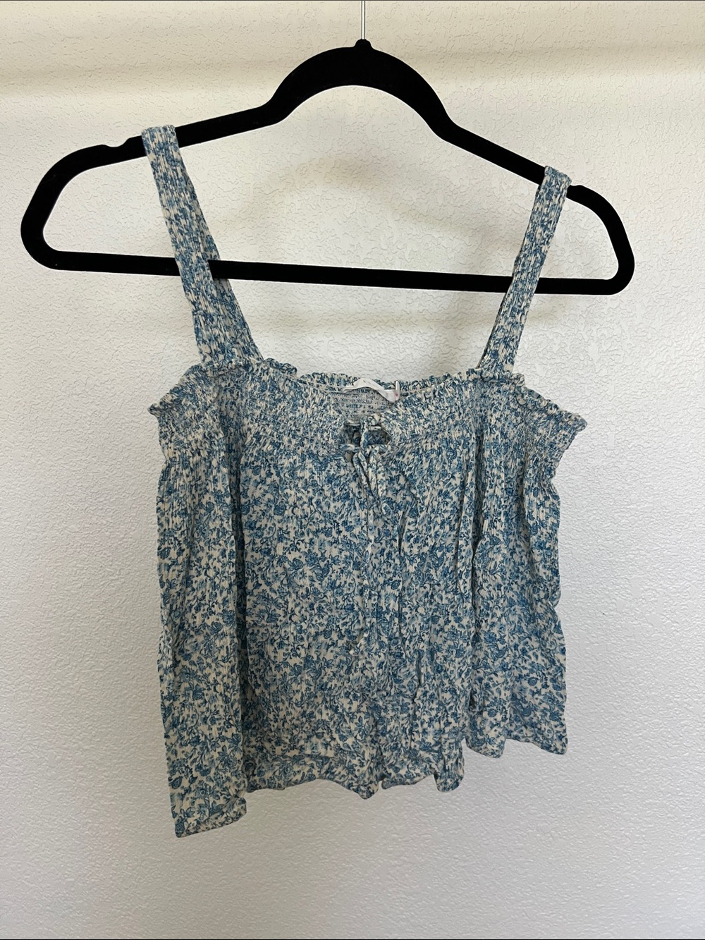 Lush Blue Floral Smocked Square-Neck Camisole